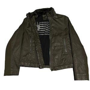 M John Varvatos Reversible Jacket Star USA Flag Stripe Brown Zip Fur collar